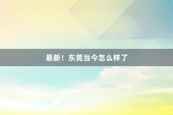 最新！东莞当今怎么样了